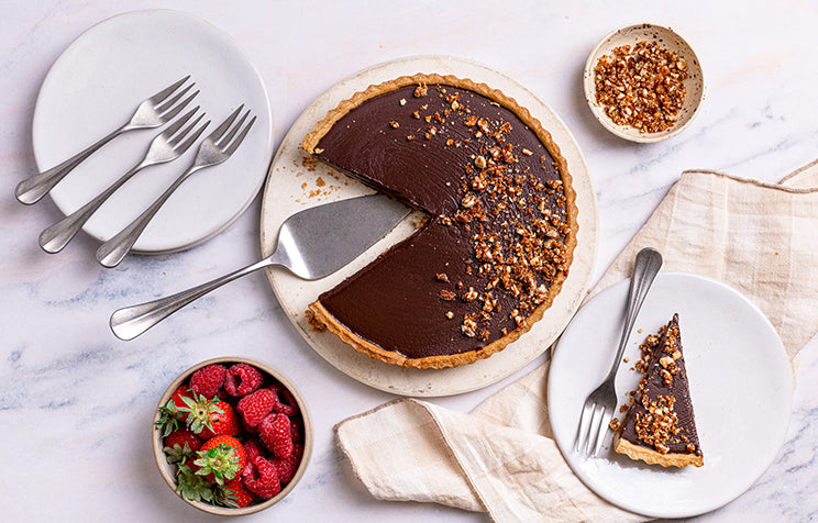 Salted Caramel Chocolate Tart with Hazelnut Praline
