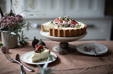 Honey Mascarpone Tart with a Pistachio Crust and Fresh Figs