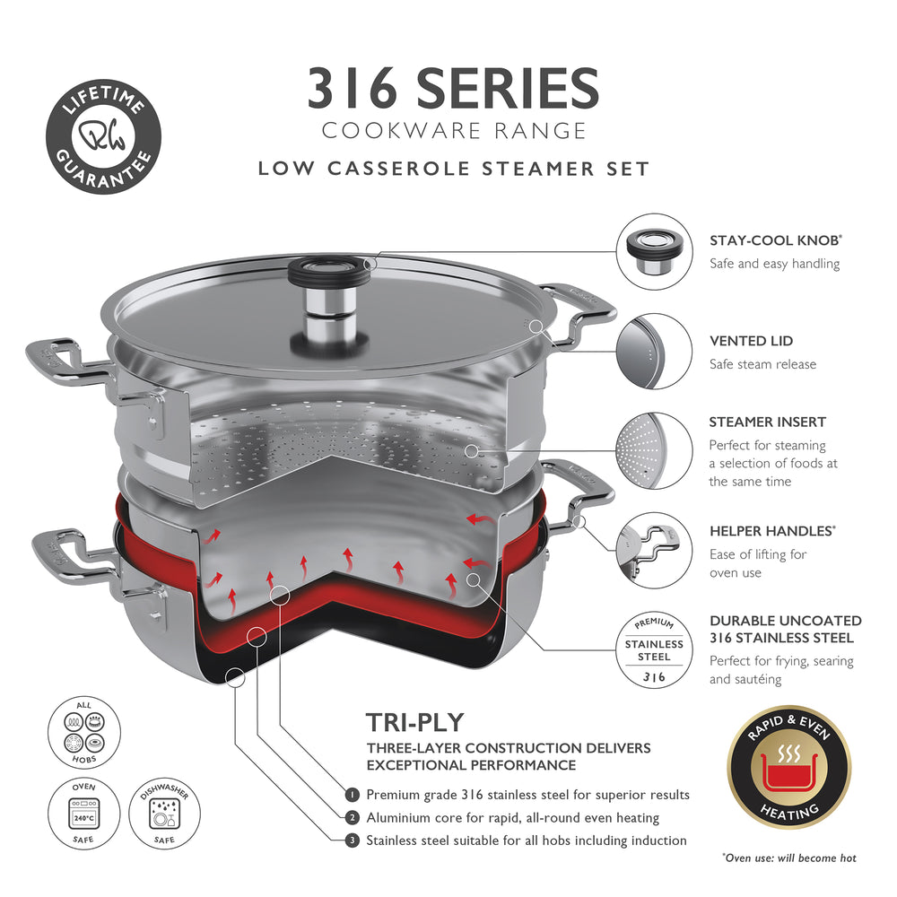 316 Series Cookware 28cm Steamer Set, 2 Piece