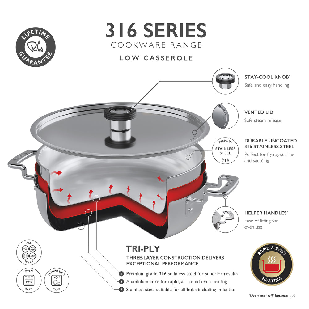 316 Series Cookware Low Casserole 28cm
