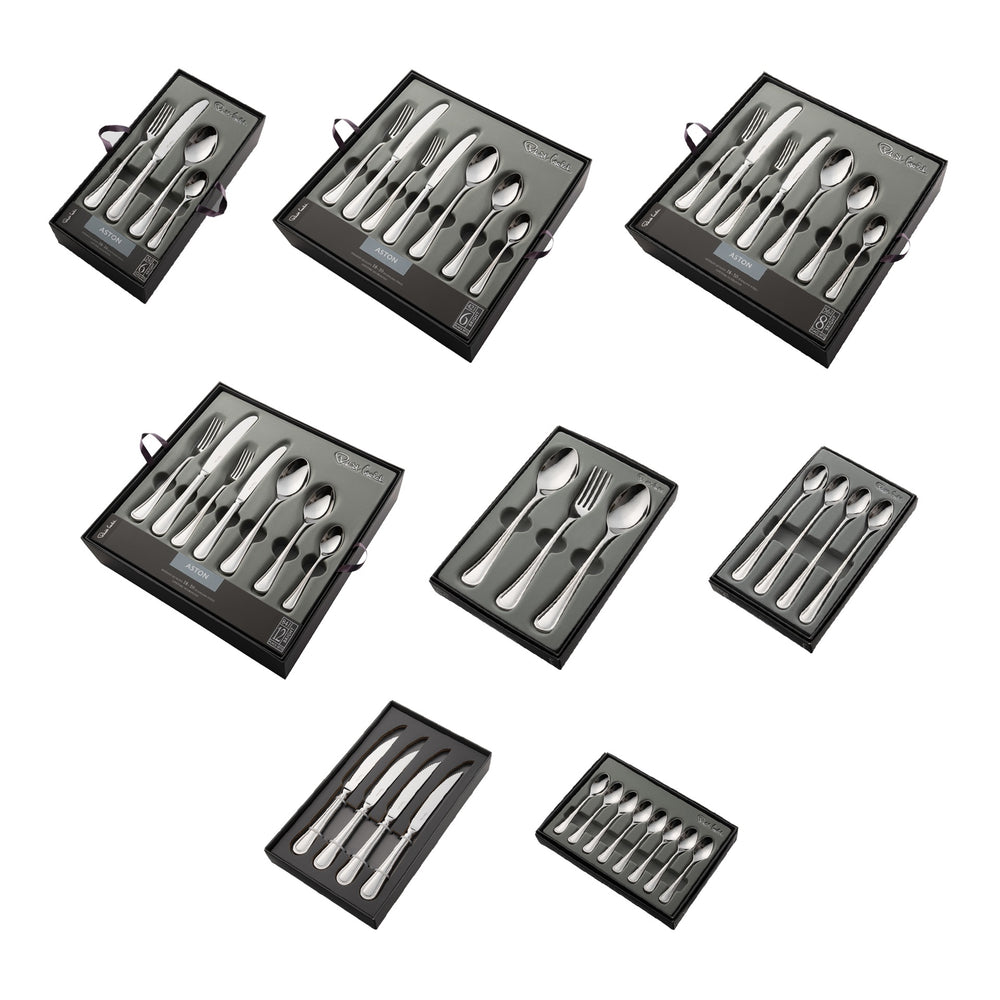 Aston Bright Cutlery Set, 64 Piece for 8 People - 8 Free Steak Knives