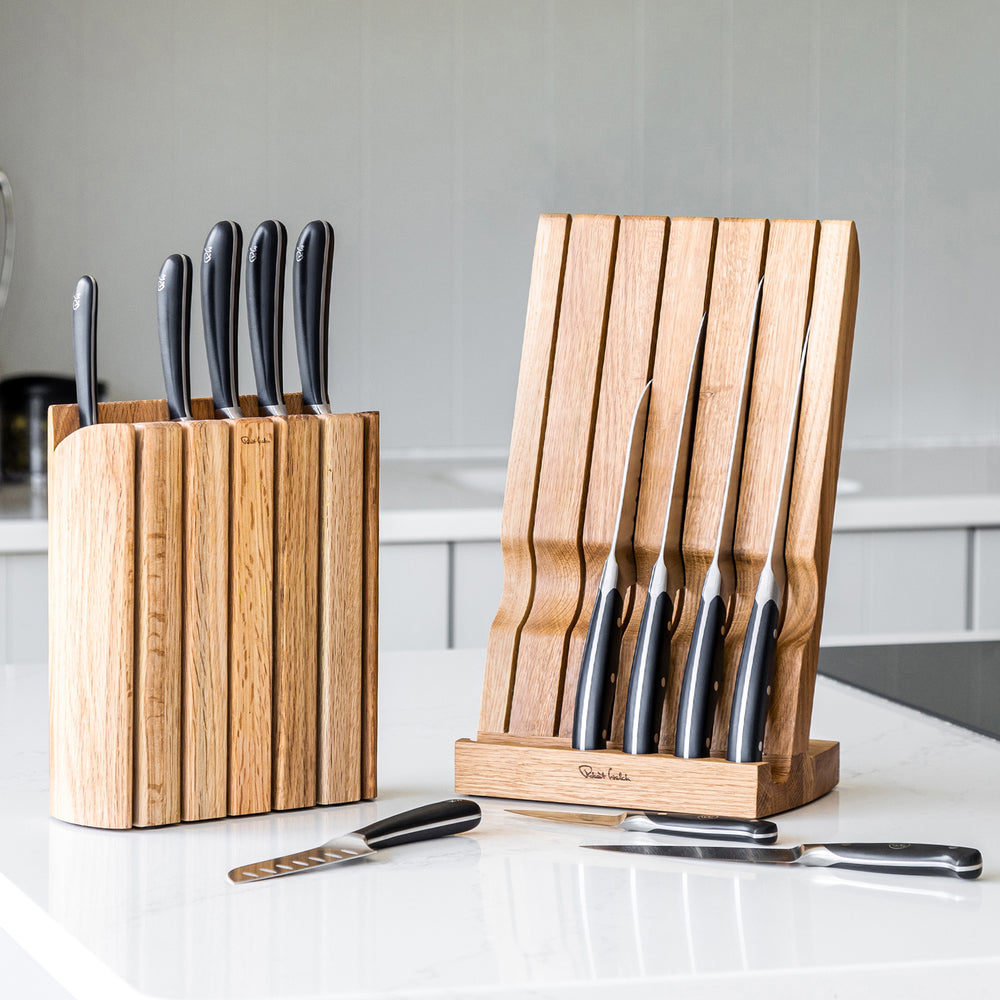 Professional Angle Oak Knife Block Set