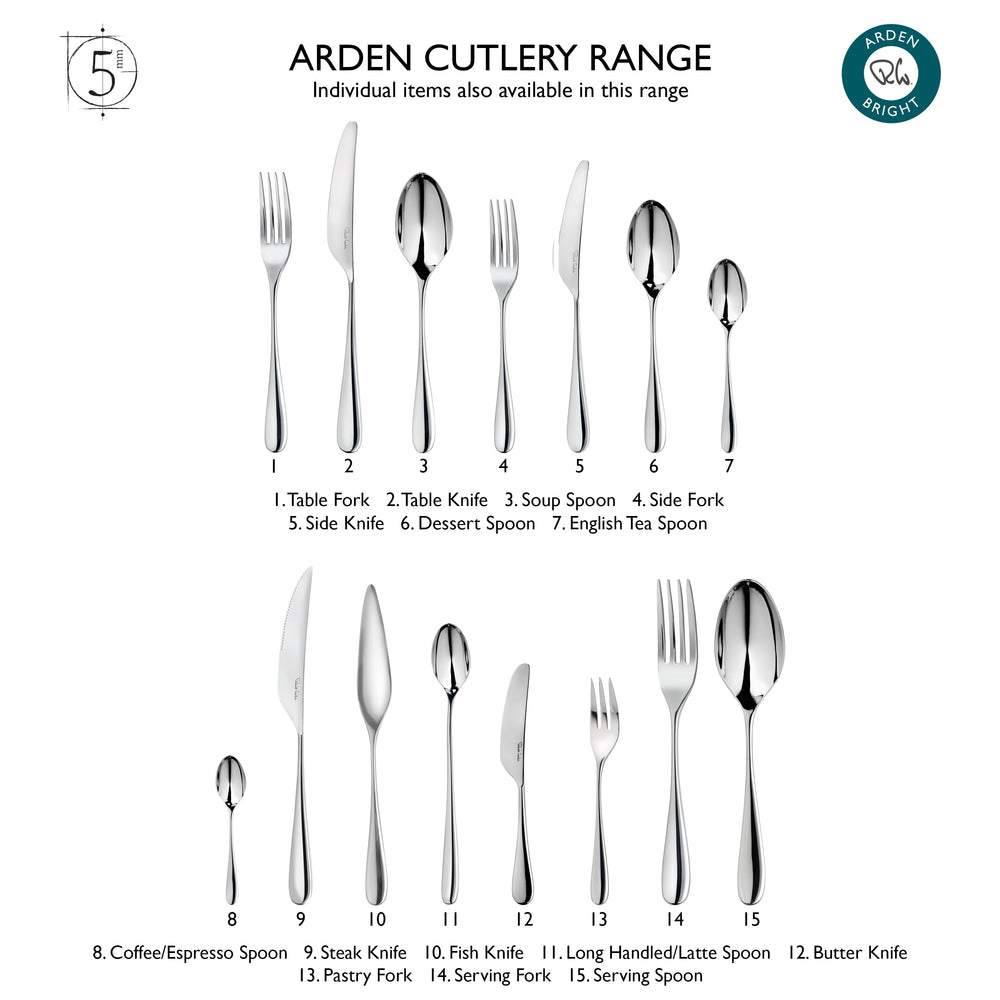 Arden Bright Cutlery Set, 42 Piece for 6 People - Includes 2 Arden Short Candlesticks