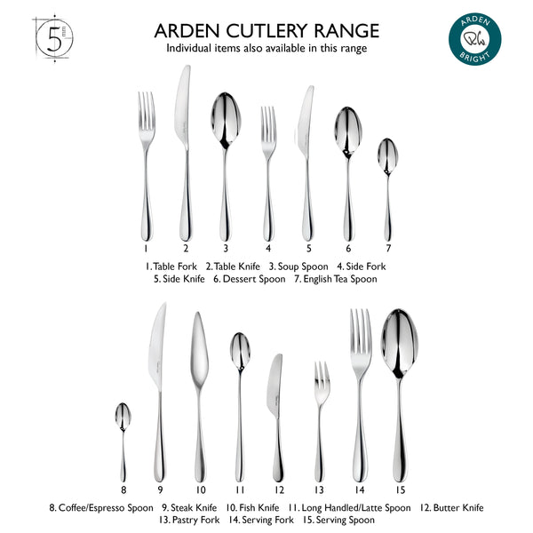 Arden Bright Cutlery Set, 56 Piece for 8 People - Includes 2 Arden Short Candlesticks