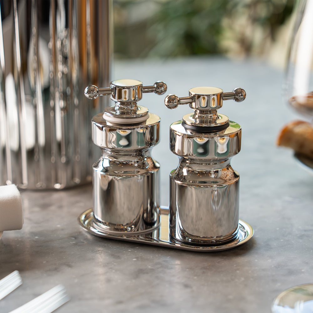 Hobart Bright Stainless Steel Small Mills and Tray Set