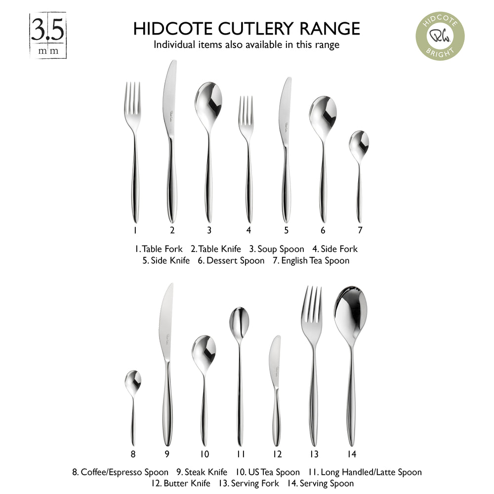 Hidcote Bright Cutlery Set, 64 Piece for 8 People - 8 Free Steak Knives