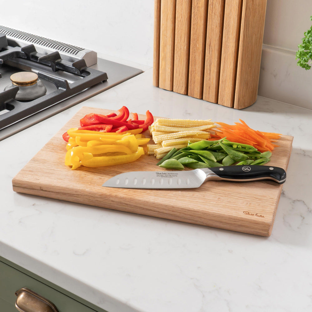 Signature Prism Oak Knife Block Set with Classic Chopping Board 38cm and Sharpener
