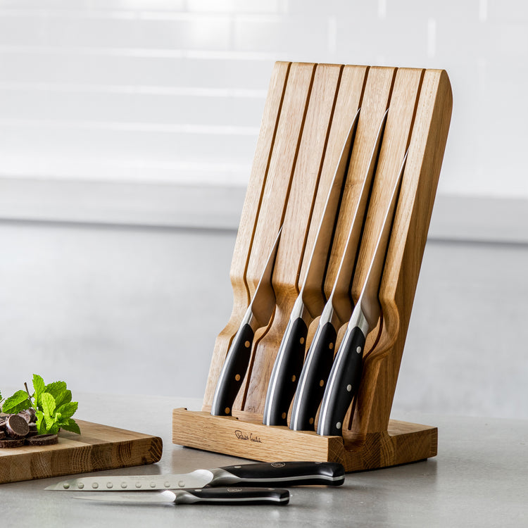 Professional Angle Oak Knife Block Set