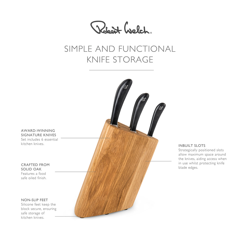 Signature Prism Oak Knife Block Set with Classic Chopping Board 38cm and Sharpener