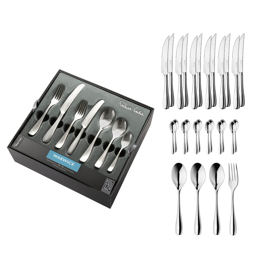 Warwick Bright Cutlery Set, 112 Piece for 12 People - Includes 28 Additional Pieces