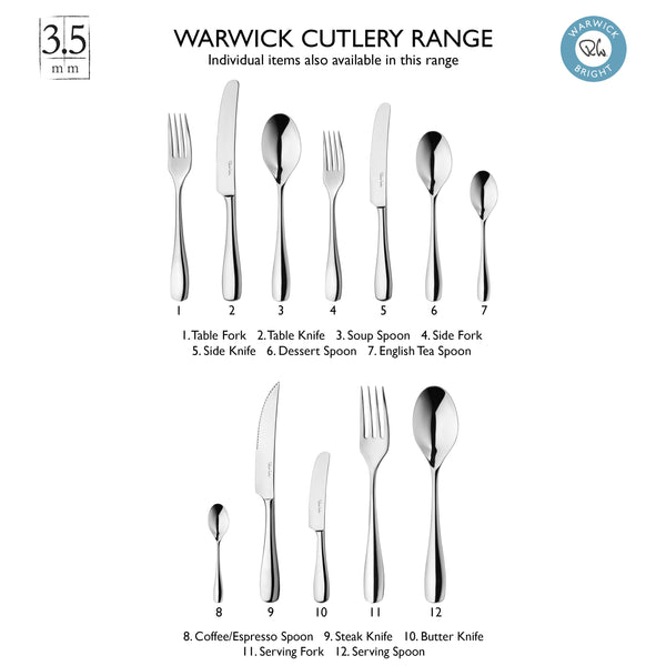Warwick Bright Cutlery Set, 30 Piece for 6 People - 6 Free Steak Knives