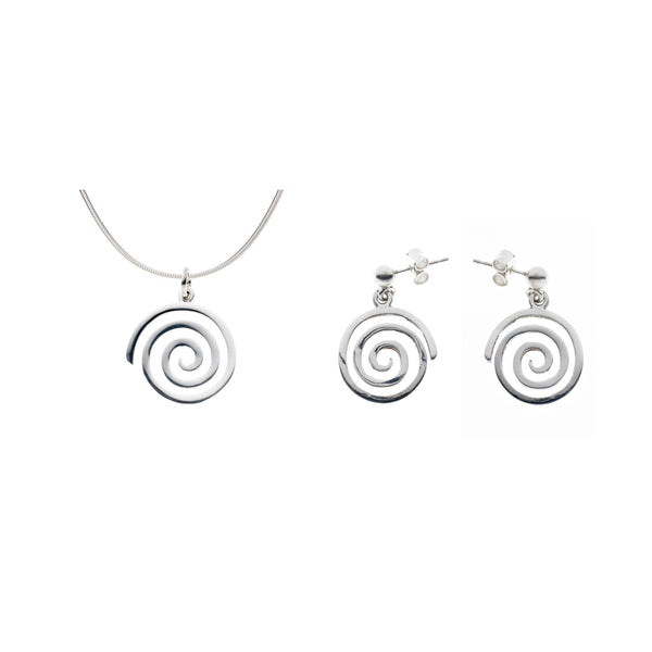 Spiral Drop Necklace and Drop Earrings Set (Small pendant)