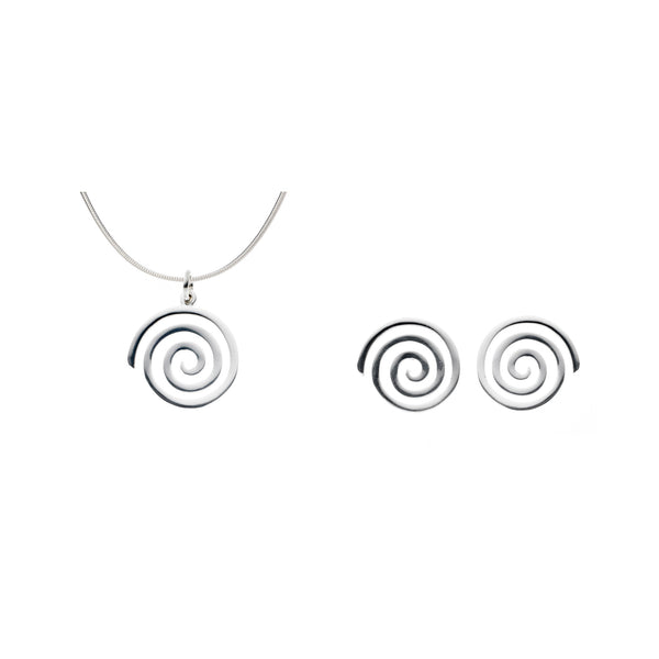 Spiral Necklace and Stud Earrings Set (Small pendant)