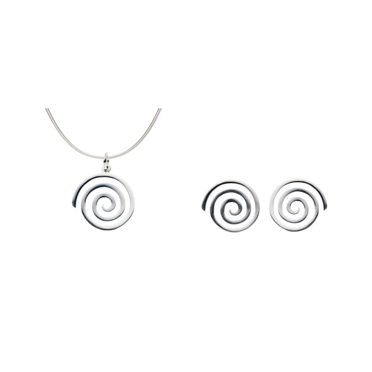 Spiral Necklace and Stud Earrings Set (Small pendant)