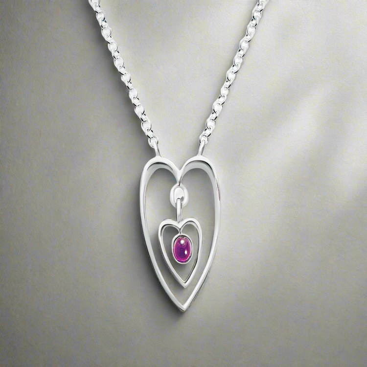 Double Heart and Amethyst Pendant