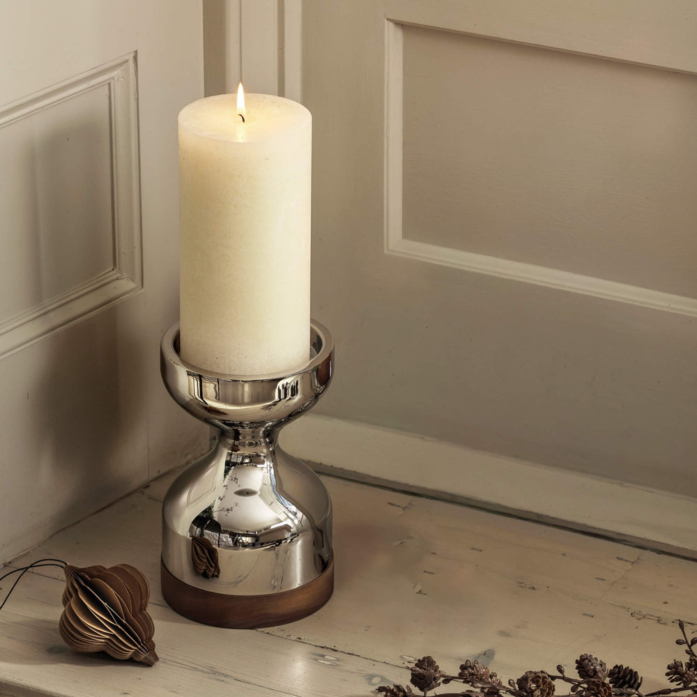 Soft Pearl Rustic Shine Pillar Candle 13cm