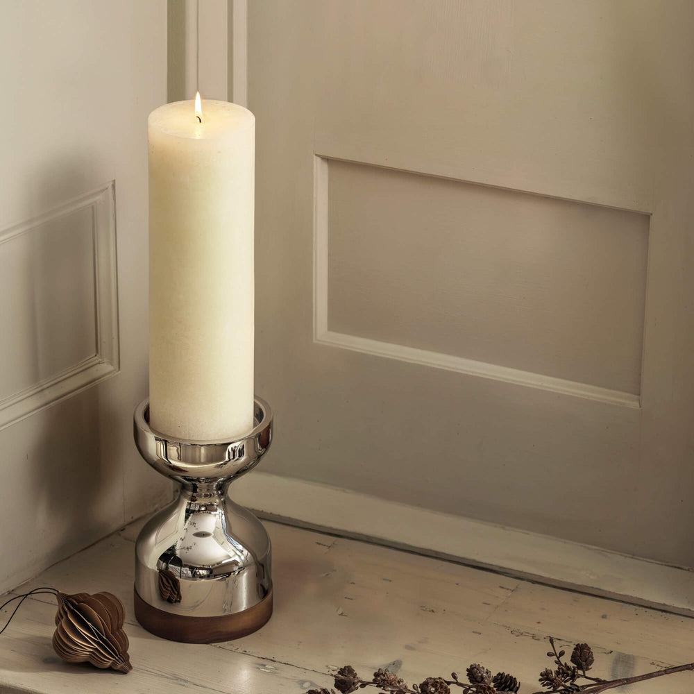 Soft Pearl Rustic Shine Pillar Candle 19cm