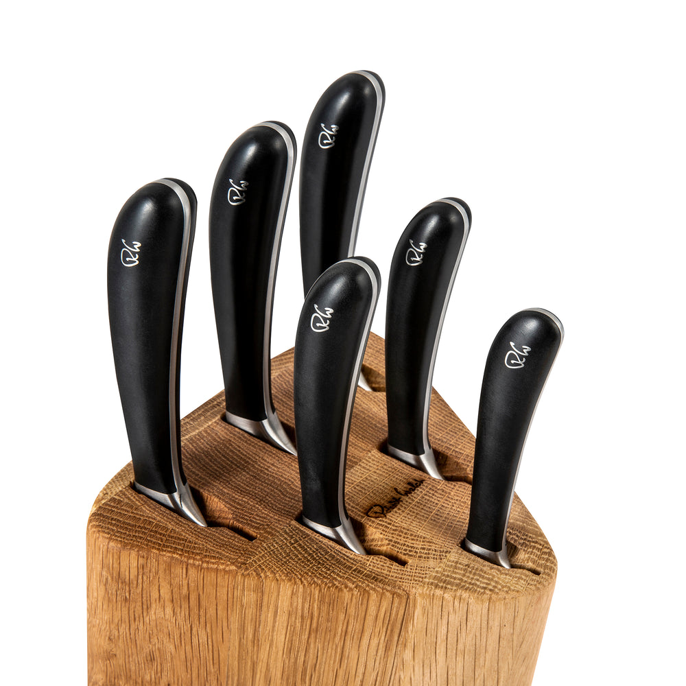 Signature Prism Oak Knife Block Set with Classic Chopping Board 38cm and Sharpener