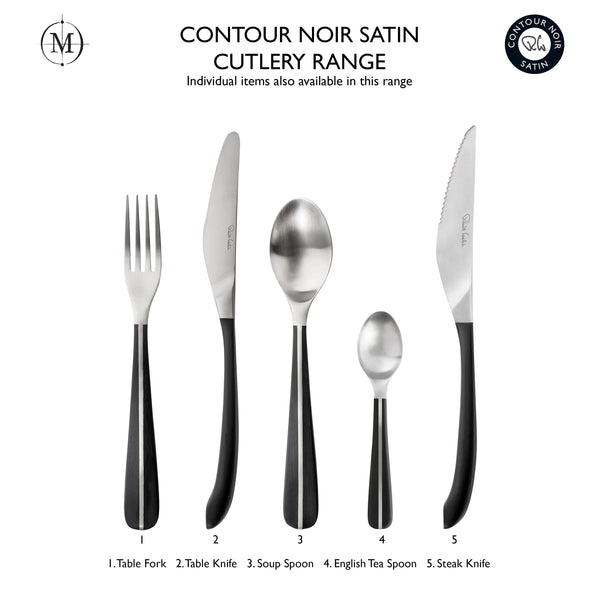 Contour Noir Satin Cutlery Set, 24 Piece for 6 People
