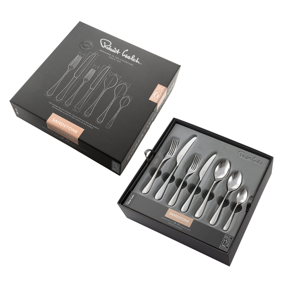 Sandstone Bright Cutlery Set, 84 Piece for 12 People