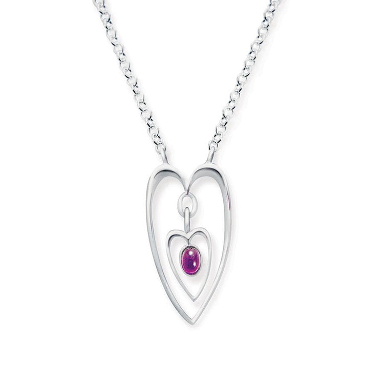 Double Heart and Amethyst Pendant